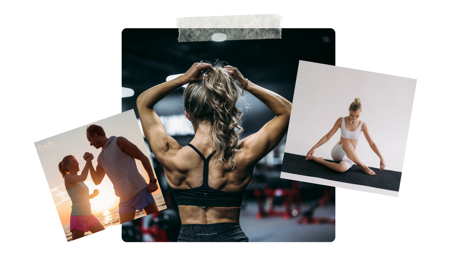 Collage of images featuring people exercising and stretching.